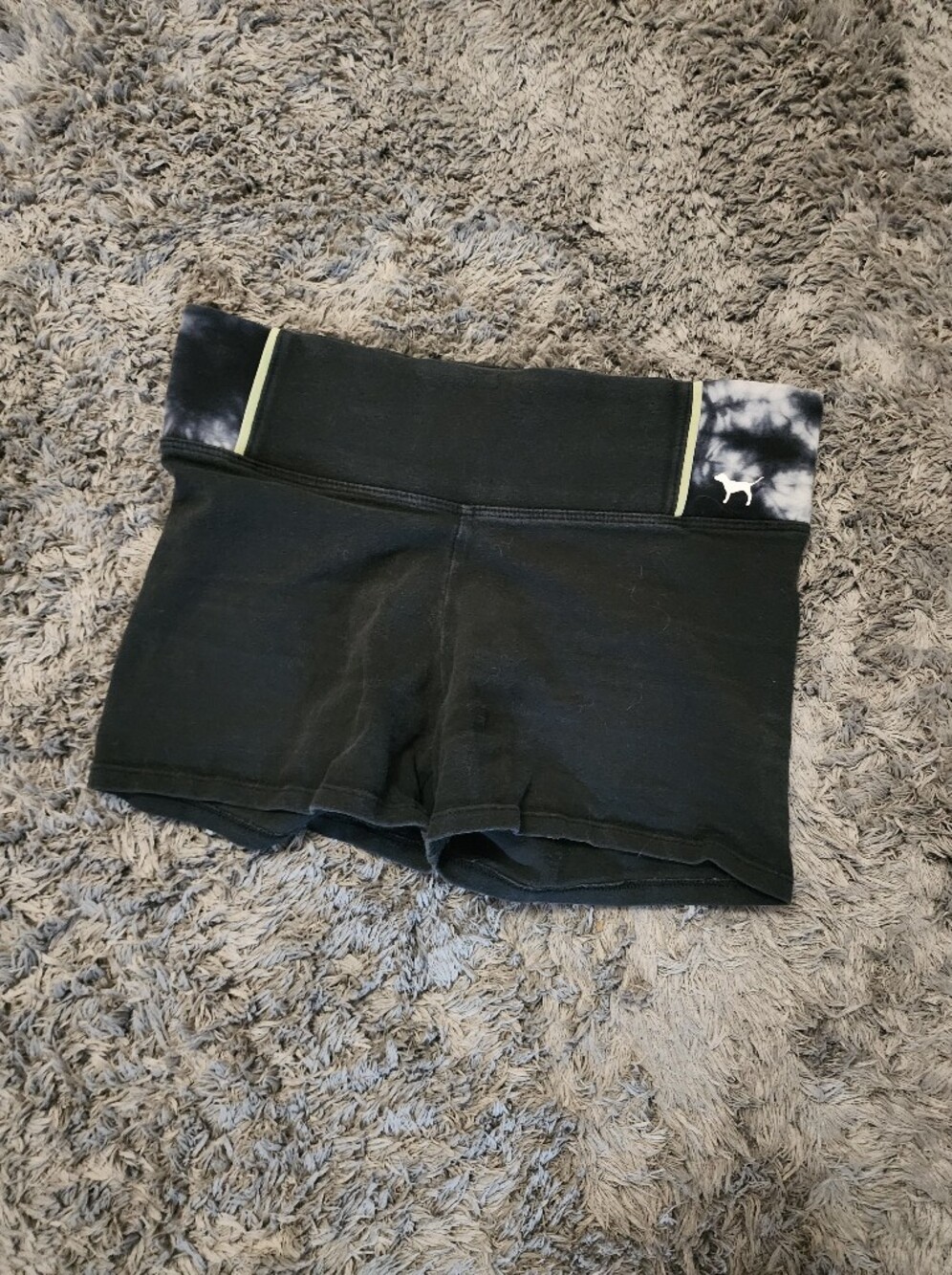 PINK Victoria's Secret Black Shorts with Tie-Dye Waistband and Lime Piping
